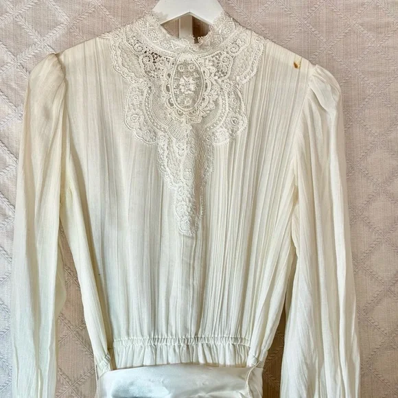 Vintage Gunne Sax Jessica McClintock White High Neck Edwardian Style Gown, 10 - Picture 3 of 12